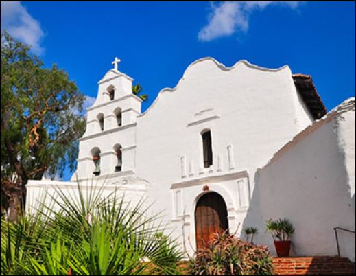 A photo of the mission San Diego de Alcala.